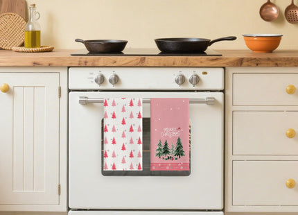 Hluvibbi Green Xmas Tree Snowman Reindeer Merry Christmas Kitchen Towels Dish Towels, 17x27 Inch Daily Seasonal Winter Decoration Hand Towels Set of 4,Pink Cute Farmhouse Home Decor