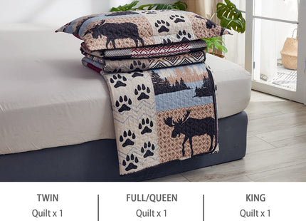 CHESITY Lodge Quilt Set Full/Queen Size, Rustic Cabin Bedspread Coverlet Bear Bedding Set Reversible Animal Printed Patchwork Plaid Bed Cover Country Farmhouse Decor for All Season(90"x 90")