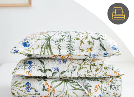 Jarson Country Floral Quilts Bedspreads King Size, 3Pcs Lightweight Spring Summer Quilt Set Botanical Flowers Coverlets Reverisible Rustic Lodge Bedding Pillow Shams