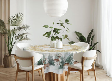 Imiss Winter Wondland Reindeer Round Tablecloths 60 Inch Christmas Snowflake Pine Tree Washable Table Cover Decoration Table Cloth for Dining Kitchen Holiday Picnic Indoor Outdoor Decor