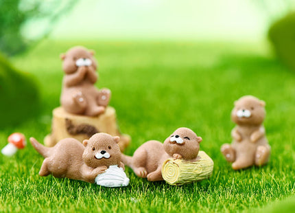 ZYAMY 8pcs Miniature Otter Statue Small Animal Shape Decoration DIY Micro Landscape Otter Fairy Garden Supplies