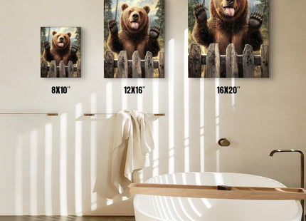 Nature Forest Bear Wall Art Country Wild Animals Forest Canvas Pictures Wall Decor Brown Bear Prints Framed Artwork for Modern Home Bedroom Kitchen Living Room Decoration 12"x16"