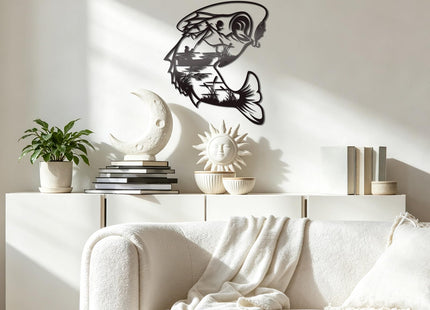 Bnesi Fishing Wall Decor, Black Metal Fish Wall Decor For Home Bathroom