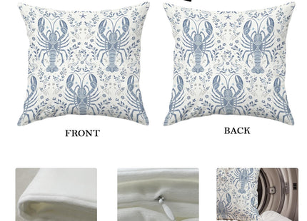 Poecinvi Blue Lobster Coastal Pillow Cover 18x18, Crawfish Decorations, Grandmillennial Coastal Nautical Summer Decorative Throw Pillow Cover for Home Bedroom Beach House