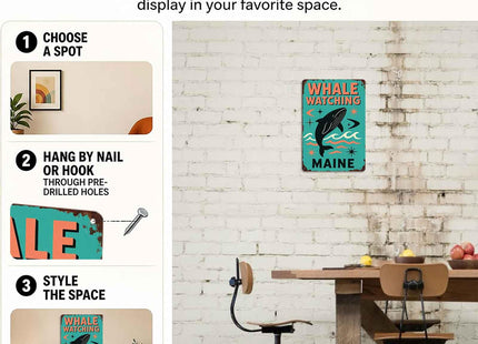 Whale Watching Maine Vintage Metal Wall Art Signs 8X12 Inch