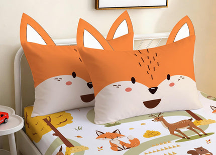 Yasida Twin Size Fox Forest Animals Twin Fitted Sheet Kids 3D Fox Pillowcase Washable Sheets Set Kid Animals Bedding Sheet Soft Microfiber(1*Sheet+1*Pillowcase)