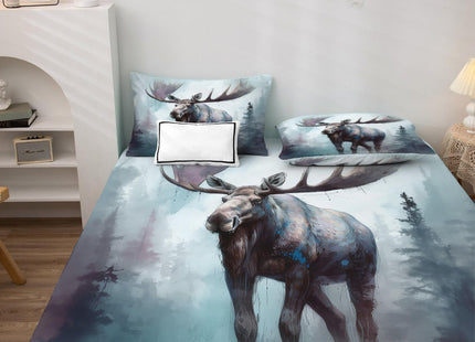 zcsm Moose Sheets Full Size Sheet Sets - Woodland Animal Bed Sheets, Soft Microfiber & Deep Pocket & Wrinkle Free Patterned Bedding Sheets & Pillowcases, 1 Fitted Sheet, 1 Flat Sheet, 2 Pillow Cases