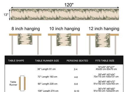 Seliem Winter Forest Reindeer Pine Tree Table Runner, Christmas Elk