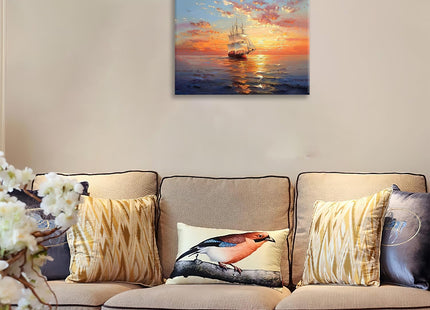 IBTKQSM Sailboat Canvas Nautical Wall Art Boat Ocean Pictures Wall Decor for Bathroom Living Room Bedroom Kitchen Office,Coastal Sunset Print Painting Artwork Decoration 16 x 12 inch