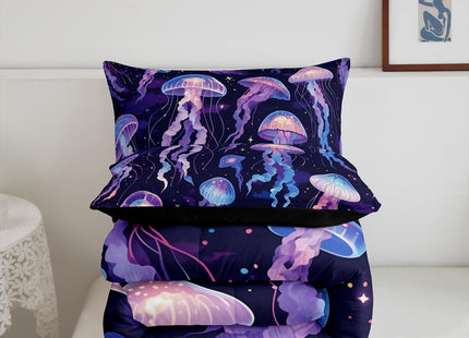 Feelyou Jellyfish Comforter Set Full Bright Purple Comforter for Boys Girls Teens Ocean Bedding Set Breathable Sea Creature Underwater World Duvet Set Room Decor Aquatic Animal Quilt Set