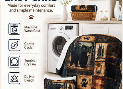 AILONEN Black Bear Quilt Set King Size, Rustic Bear Bedspread Coverlet for Boys Girls Adults with 2 Pillowcases,3-Piece Wildlife Themed Hunting Quilt Bedding Set