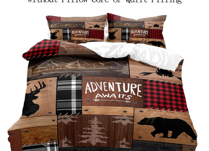 LUVIVIHOME 3PCS Cabin Rustic Bedding, Duvet Cover Full, Black Bear Deer Forest Animal Wildlife Hunting Lodge Quilt Brown Patchwork Red Plaid Comforter Cover, Country Farmhouse Bedding, 2 Pillowcases