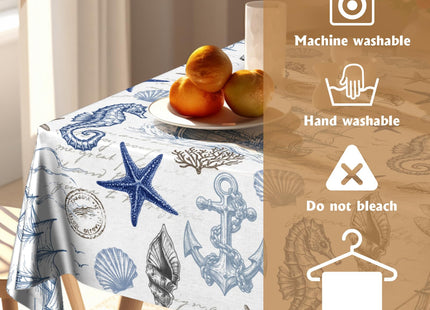 Granbey Summer Ocean Tablecloth - Blue Nautical Coastal Square Table Cloth Beach Coral Starfish Shell Table Cover 54x54 Decorative for Picnic Kitchen