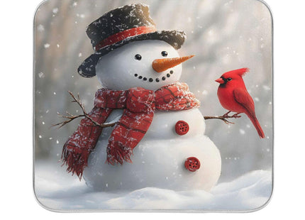 Snowman Cardinal Bird Absorbent Dish Drying Mat, Dishes Drainer Protector Pad Pot Holder for Kitchen 16 x 18 Inch