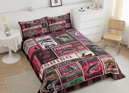jejeloiu Fish Stamp Fishing Hunting Comforter Set Twin Size Kids Boys