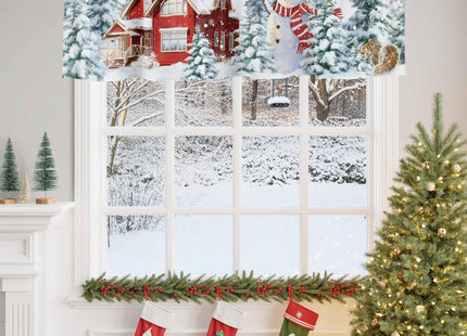 Litter Star Xmas Snowman Kitchen Valance,Farmhouse Window Valances,Winter Snow Short Curtains Window Treatment Rod Pocket Drapes,Pine Tree Valances Curtain for Bedroom 54x18in