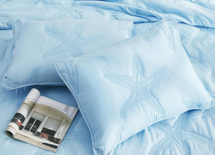 EVENHUG Coastal Quilt Sets King Size Summer Soft Lightweight Beach Bedding Set with Pillow Shams Nautical Bedspread Coverlet for All Season (Blue 90''x90'')