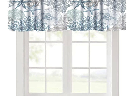 Nautical Coastal Valance Curtains for Windows, Blue Teal Coral Window Treatments, Sea Nautical Starfish Short Window Shades Valances for Bedroom Bathroom Cafe 54""x18"", Ocean Animal -10