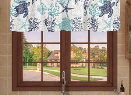 SODIKA Kitchen Curtain Valance for Windows Nautical Theme Sea Turtle Coral 1 Panel, 54 x 18 Inch Rod Pocket Valance Window Treatments Short Curtains for Bathroom Bedroom