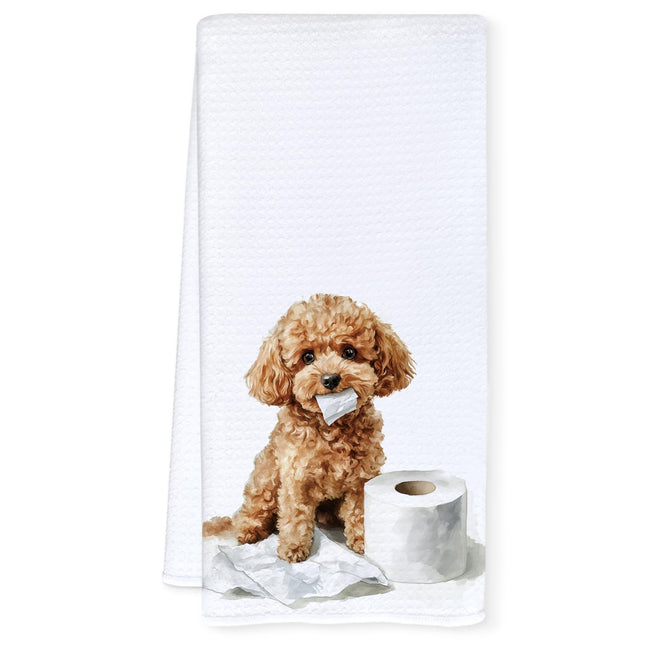 Qnhij Coastal Beach Poodle Crab Kitchen Towels, Poodle Dog Lover Gifts Dish Tea Towels for Kitchen Decor, Retro Blue Beachy Crab Decorative Hand Towels for Bathroom, 16x24 Inch