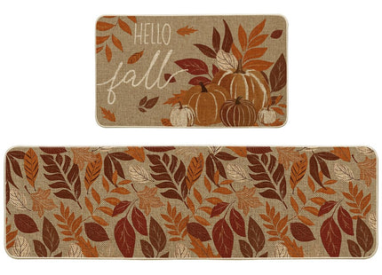 Artoid Mode Maple Leaf Pumpkin Fall Kitchen Mats Set of 2-17x29+17x59