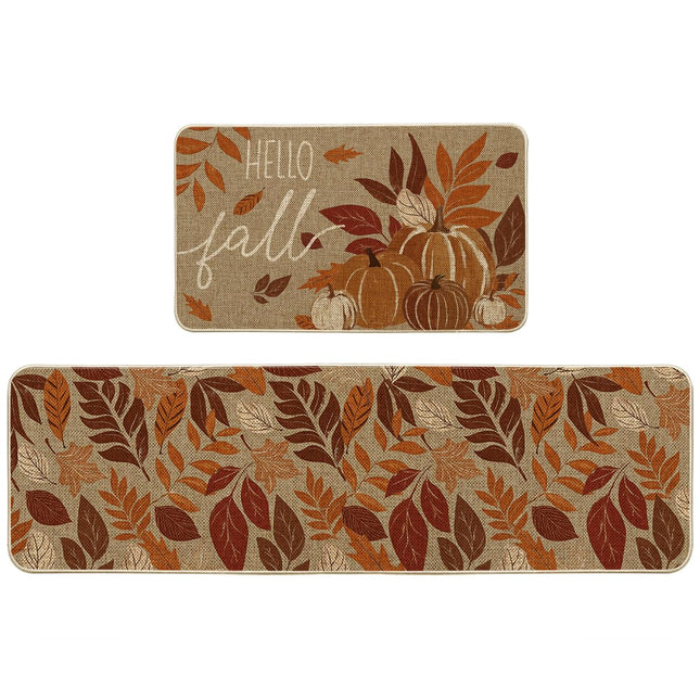 Artoid Mode Maple Leaf Pumpkin Fall Kitchen Mats Set of 2-17x29+17x59