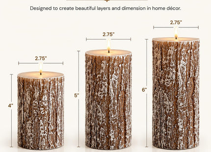 MOSROAD Rustic Pine Tree Pillar Candle Set of 3, Unscented Home Decor