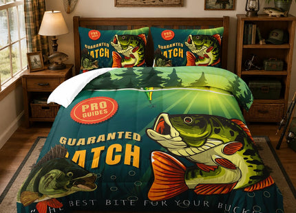 Nttopship Big Pike Fish Comforter Sets, Hunting and Fishing Pattern Bedding Set Twin Size for Kids,Fishing Underwater Animals Bedding Sets All Season 1 Comforter and 2 Pillowcases