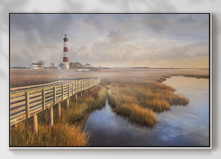 Renditions Gallery Wall Hangings Floater Framed Paintings Asthetic Lighthouse Private Path Decorations Artwork Prints for Home Kitchen Bedroom - 25"X37" White Frame GAL001