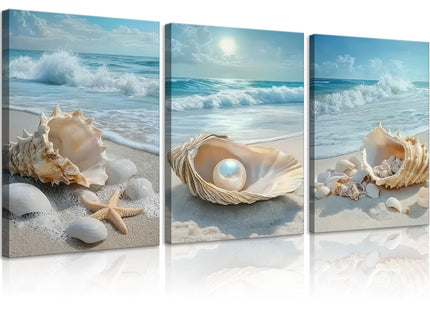 SOUHLP 3Pcs Coastal Seashell Conch Canvas Wall Art