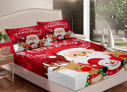 Erosebridal Santa Claus Fitted Sheet with Deep Pocket,Kids Merry Christmas Bed Sheet Full Size Cute Xmas Deer Bedding Set Girls Boys Winter Snowflake Trippy Fitted Sheet 3 Pcs 2 Pillow Cases