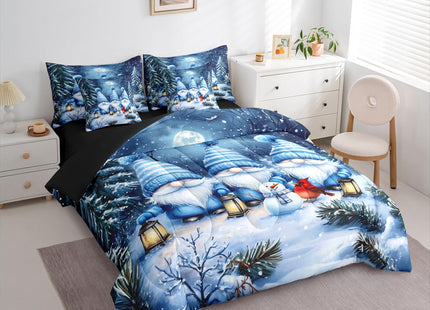 Erosebridal Christmas Queen Comforter Set with Sheets 7 Piece Xmas Gnome Bed in A Bag Snowman Cardinal Bird Bedding Sets for Kids Adults,Winter Pine Tree Bed Set