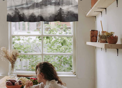 Nature Mountains Window Valance Curtain Natural Smokey Mountain Forest Idyllic Valance Tier Curtain Blackout Rod Pocket Curtain Valance for Kitchen/Bedroom/Living Room/Bathroom, 1 Panel, 54 x 18 Inch