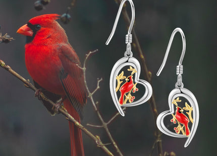 Cardinal Dangle Earrings S925 Sterling Silver Red Cardinal Drop Earrings Dangling Jewelry Cardinal Bird Gifts For Women