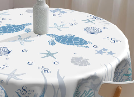 Imiss Sea Turtle Beach Round Tablecloth 60 Inch Nautical Themed Coral Starfish Seashell Table Cloth Washable Polyester Reusable Table Cover for Dining Party Picnic Holiday