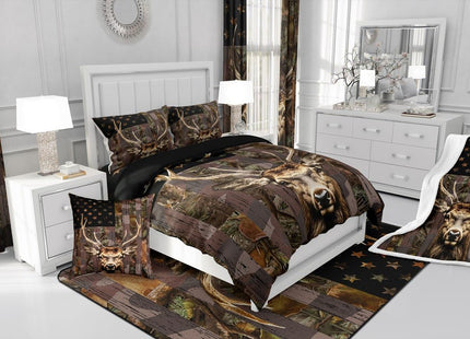 Camo Bedding Set for Boys Kids,Deer Comforter Sets American Flag Camouflage Down Comforter Hunting Woodland Moose Wildlife forest Twin Bed Set,Rustic Farmhouse Cabin Lodge Quit for Men Bedroom Decor