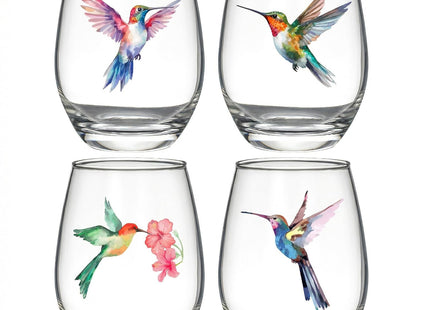 Hummingbird Stemless Wine Glasses Set of 4, Hummingbird Lovers Gifts for Women, Bird and Outdoor Lovers, 15oz Wine Glasses Gifts for Women, Floral Garden Lovers, Forest Birds Hummingbird Decor
