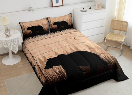 Feelyou Kids Adult Rustic Cabin Bedding Set Twin Size,Black Bear Comforter Set,Wildlife Hunting Animal Bear Comforter,Western Farmhouse Bed Set for Animal Room Decor