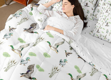 Erosebridal Mallard Duck 7 Piece Comforter Set Full Bed in A Bag Woodland Wild Duck Bedding Set for Kids Boys Girls Waterfowl Flying Ducks Sheets Rustic Farmhouse Comforter Hunting Wildlife Theme