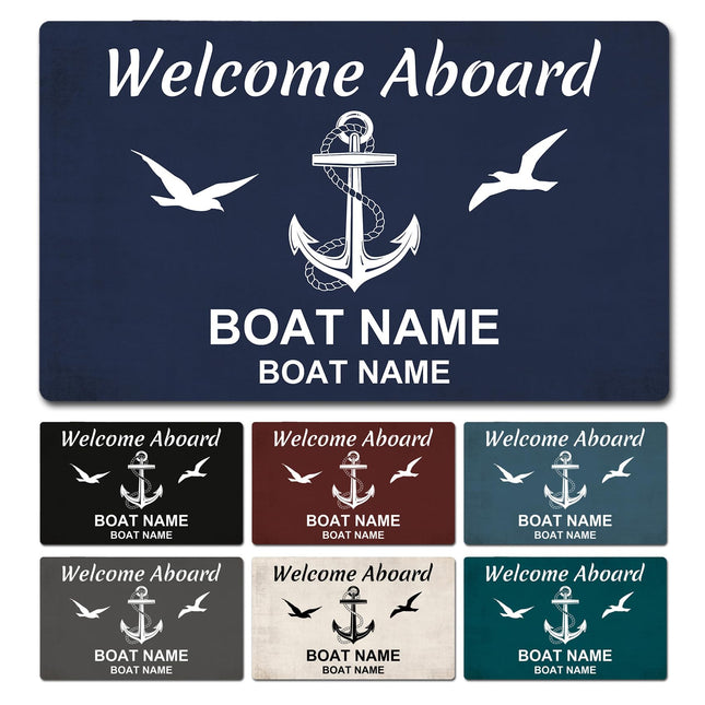 Straarks Custom Nautical Anchor Doormat Personalized Welcome Aboard Boat Name Non-Slip Rubber Mat Indoor Outdoor Fade Resistant Heavy Duty Christmas Housewarming Closing Gift Multiple Sizes