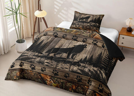 Feelyou Farmhouse Wolf Kids Comforter Set Twin Size Camo Woodland Hunting Bedding Set Rustic Cabin Duvet Quilt for Kids Boys Girls Bedroom Wildlife Animal Decor Microfiber Ultra Soft Breathable