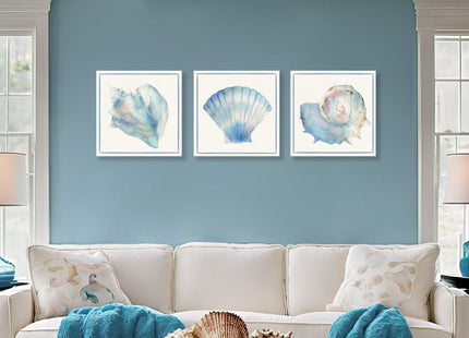 Seashell Wall Decor Ocean Beach Nautical Canvas Wall Art Blue Seashell Painting Coastal Art Pictures for Bathroom Livingroom Bedroom Wall Decoration 12x12Inchx3pcs