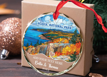 Acadia National Park Stained Glass Ornament, Maine Souvenir National Park Keepsake, Acadia Christmas Ornament Gifts for Maine Vacation, Customized Names & Text Travel Souvenir Ornaments 2026