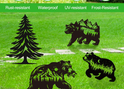 Riletese Bear Garden Stake Outdoor Yard Decor – Set of 4 Metal Black Lawn Ornament, Cute Bear Lover Gift for Women Men, Weather-Resistant Bear Silhouette Statues Yard Art for Patio