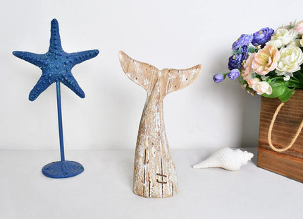 Nautical Home Decor Wood Whale Tail Tabletop Statue Decorative Sculpture