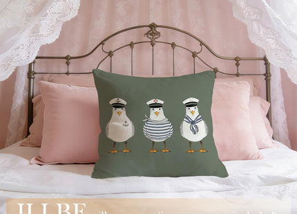 JLLBF Olive Green Nautical Throw Pillows Cover 18x18 Double-Sided, Coastal Blue Pillow Covers, Funny Seagull Decor for Home Bedroom Couch Bed, Summer Bathroom Decor