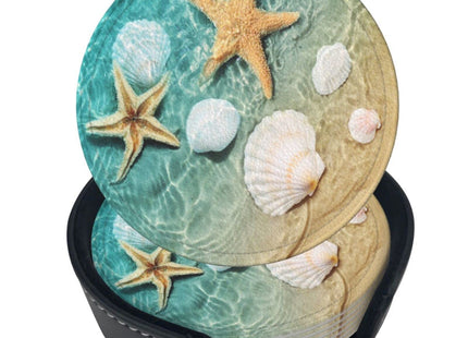 Niukom 6 Pcs Starfish and Seashell On The Summer Beach in Sea Water. Leather Coasters for Drinks with Holder Coaster Sets Drink Table Cup Coasters for Living Room Kitchen Coffee Decor