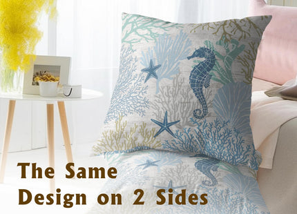 Giwawa Nautical Coastal Throw Pillow Covers 16X16 Inch Set of 2 Ocean Seahorse Decorative Pillow Cushion Cases for Sofa Couch Bedroom Home Decor