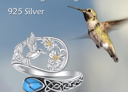 Vadmans Hummingbird Spoon Ring Sterling Silver Adjustable Turquoise Hummingbird Ring Jewelry Gifts for Women Wife Mother