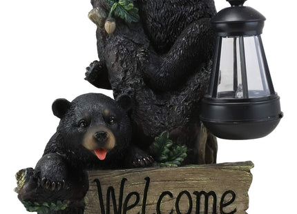 Ebros Climbing Black Bear Cubs Garden Light Statue Figurine Solar LED Lantern Light Welcome Sign Guest Greeter Decor for Patio Poolside Garden Home